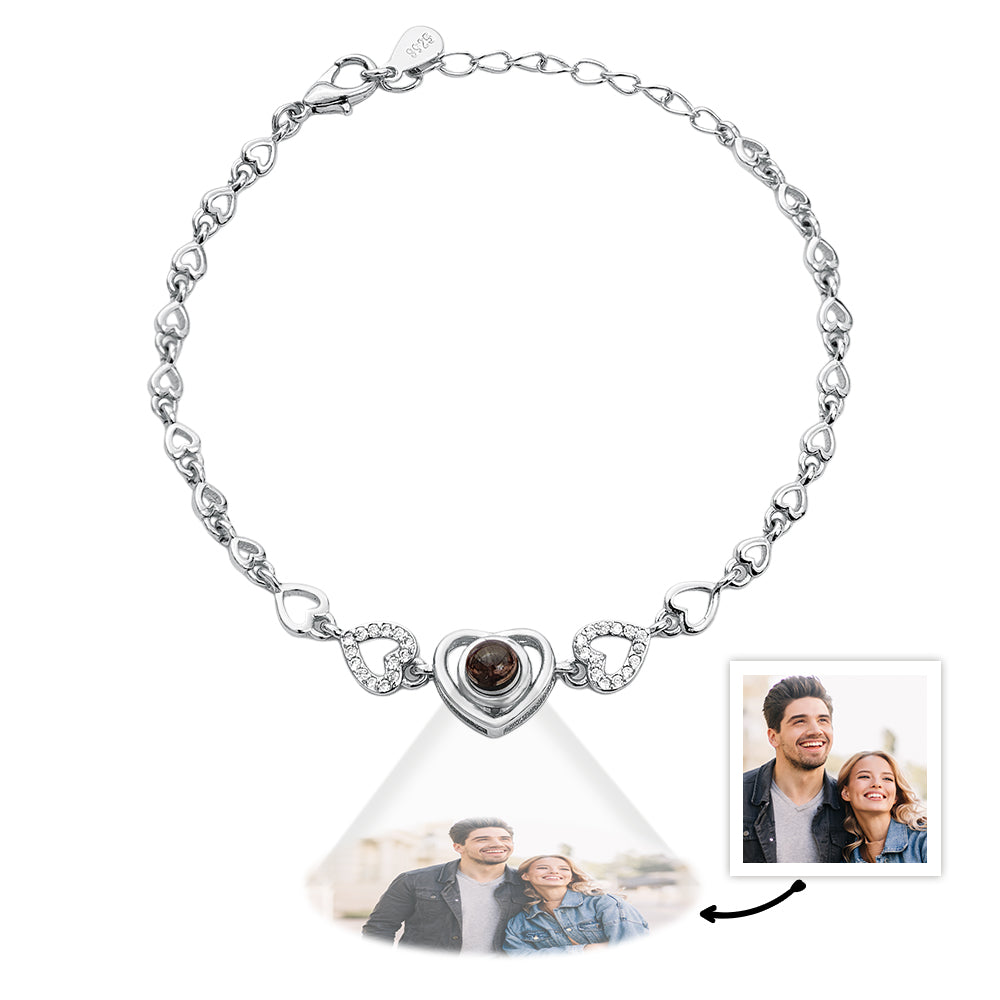 Custom Photo Projection Heart Link Bracelet Personalized Bracelet S925 Silver Picture Bracelet Personalized Photo Memorial Bracelet