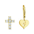 Initial Drop Earrings, Asymmetry Earrings Hollow Letter with Cross 14K Gold Plated - Golden