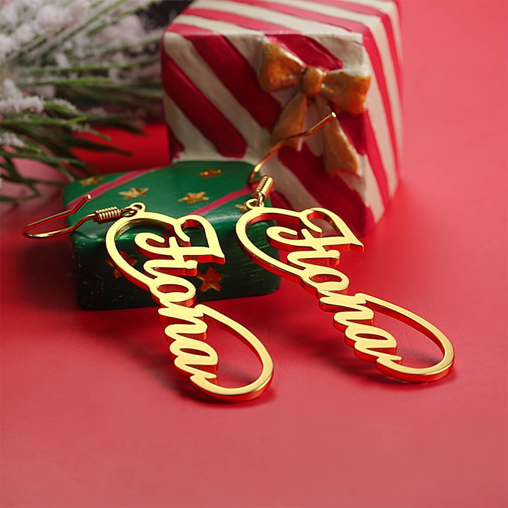 Name Earrings, Drop Earrings 14K Gold Plated