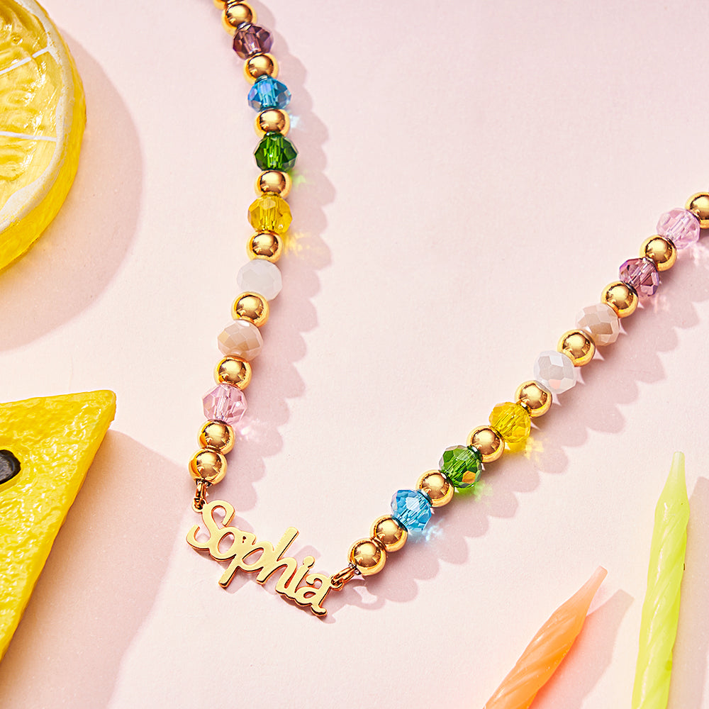 Custom Rainbow Beaded Name Necklace Summer Fashion Colorful Necklace for Kids