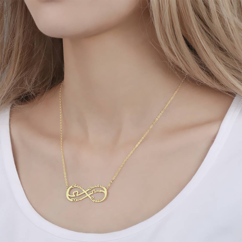 Infinity Necklace with Five Names, Name Necklace 14K Gold Plated - Golden