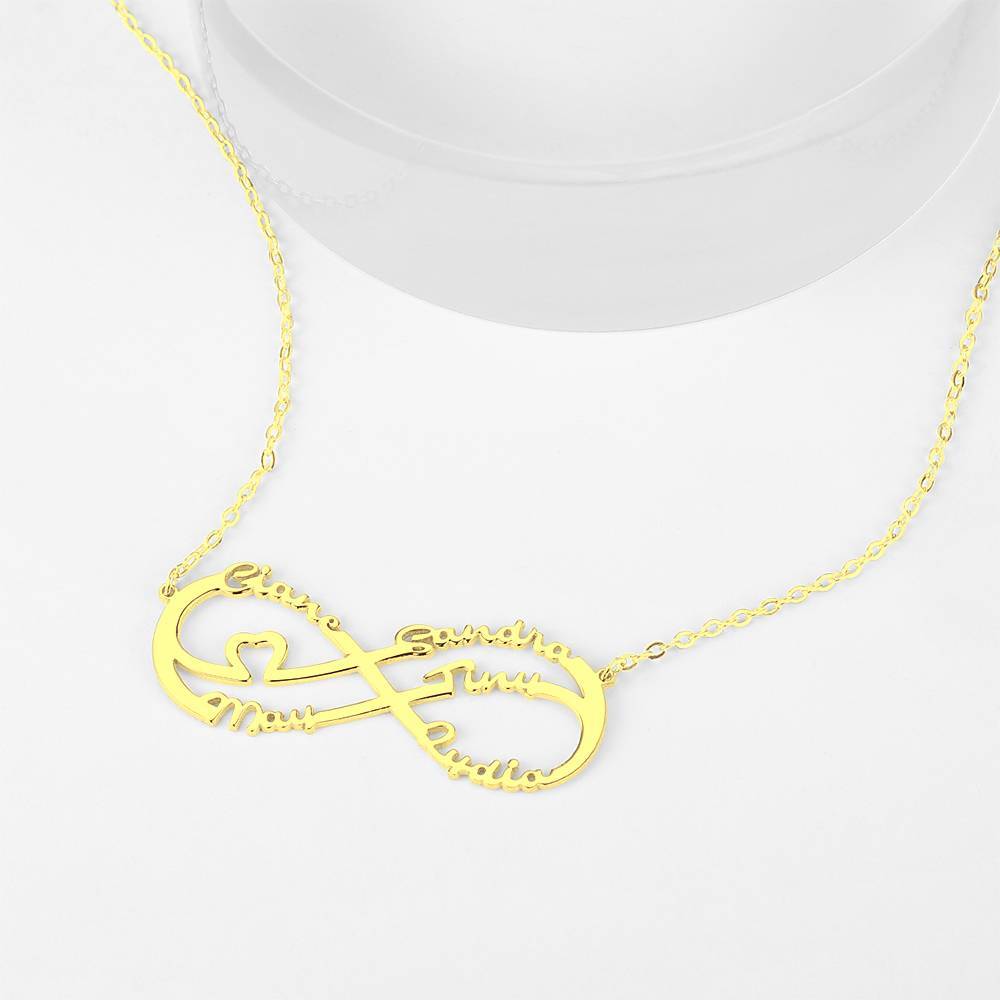 Infinity Necklace with Five Names, Name Necklace 14K Gold Plated - Golden