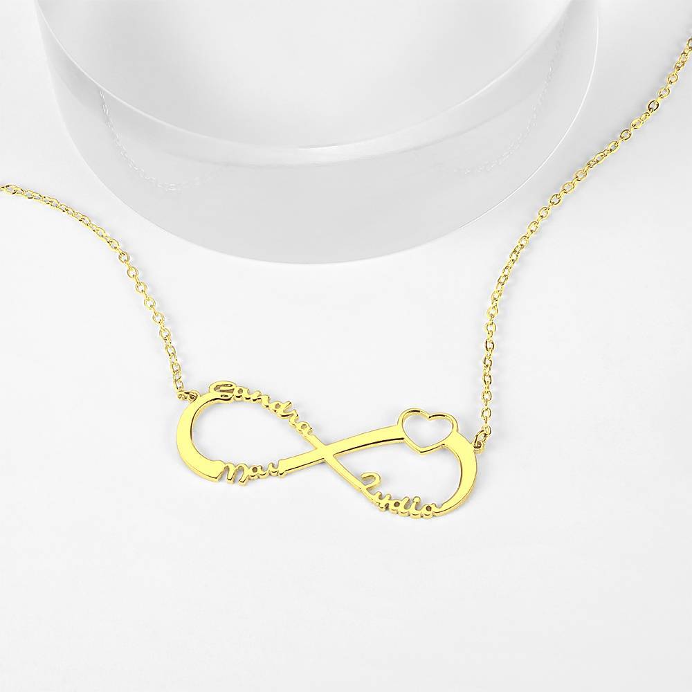 Heart Infinity Name Necklace, Three Names Gift for Friend 14K Gold Plated - Golden