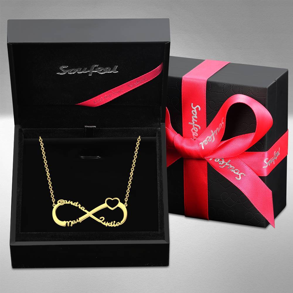 Heart Infinity Name Necklace, Three Names Gift for Friend 14K Gold Plated - Golden