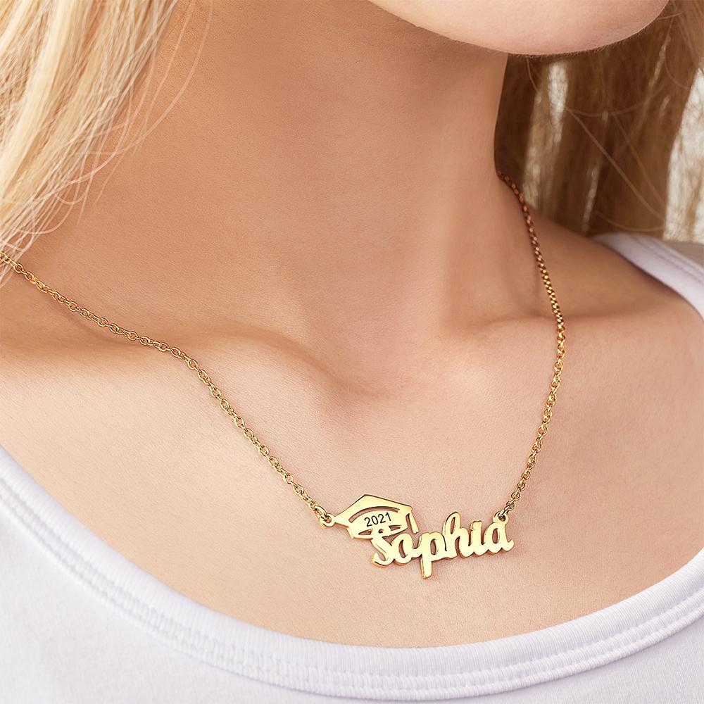 Custom Bachelor Cap Name Necklace Graduation Gifts