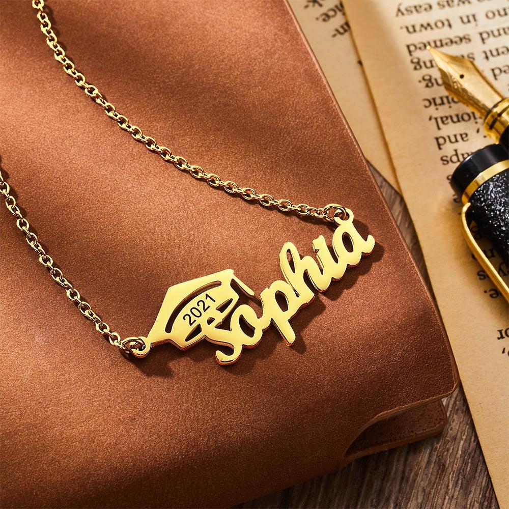 Custom Bachelor Cap Name Necklace Graduation Gifts