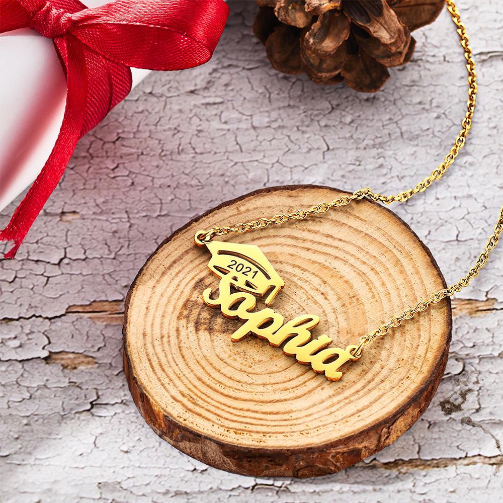 Custom Bachelor Cap Name Necklace Graduation Gifts