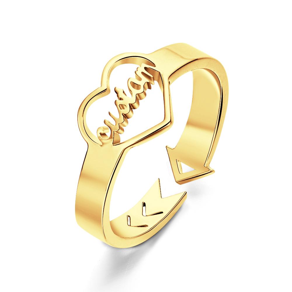 Loving Heart Custom Name Adjustable Ring For Women Girls Engagement Gift