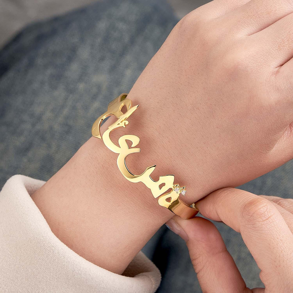 Custom Name Bracelet Personalized Arabic Name Bracelet with Gemstone