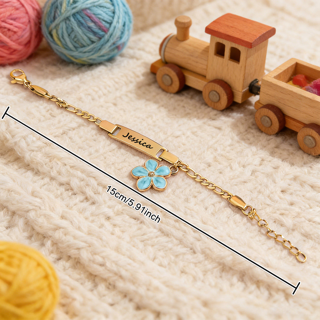 Custom Name Child Bracelets Chain Link Adjustable Personalized Daisy Flower Charms Gift For Girls