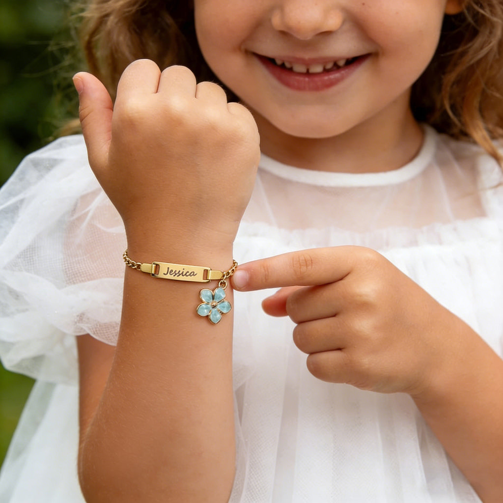 Custom Name Child Bracelets Chain Link Adjustable Personalized Daisy Flower Charms Gift For Girls