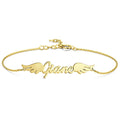 Name Bracelet, Personalized Angel Wings Bracelet 14k Gold Plated - Golden