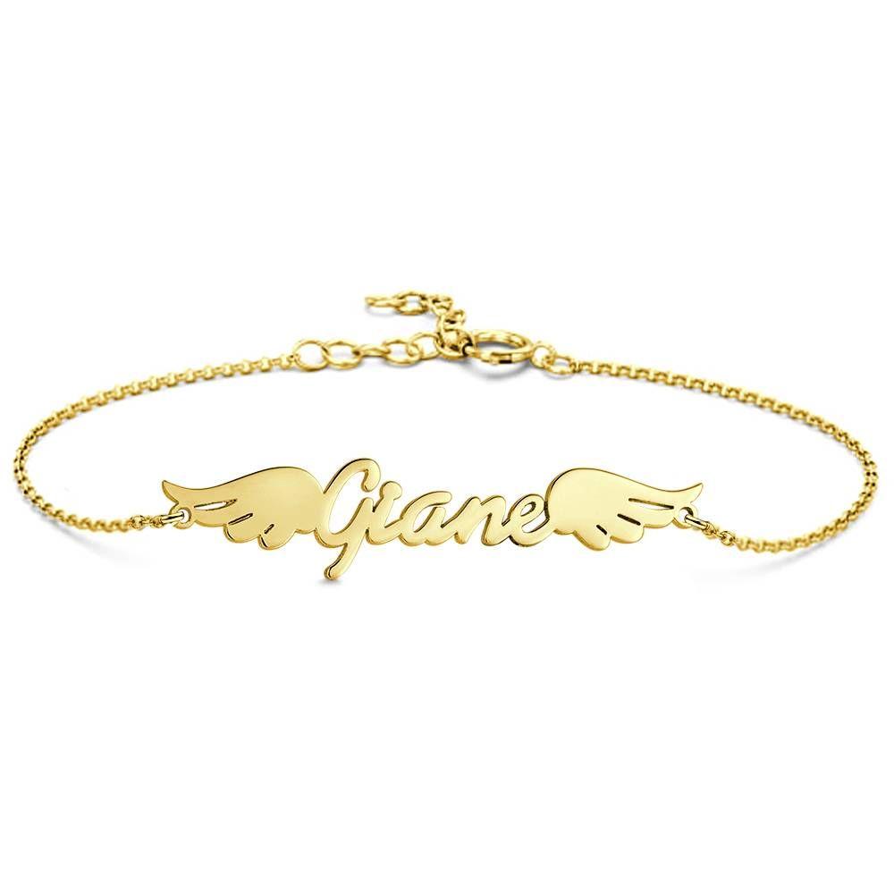 Name Bracelet, Personalized Angel Wings Bracelet 14k Gold Plated - Golden