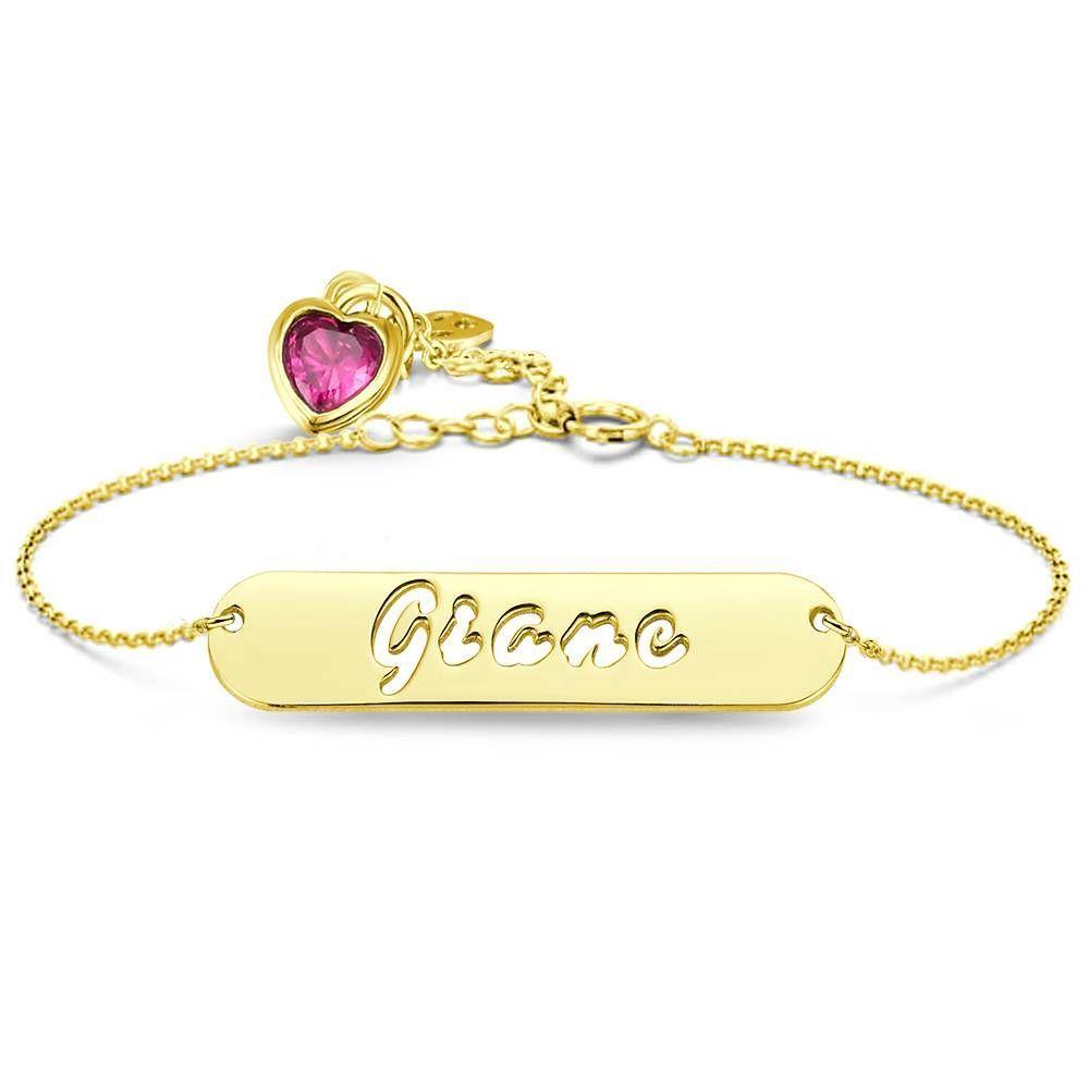 Hollow Carved Bar Name Bracelet with Custom Birthstone, Unique Gift Rose Gold Plated