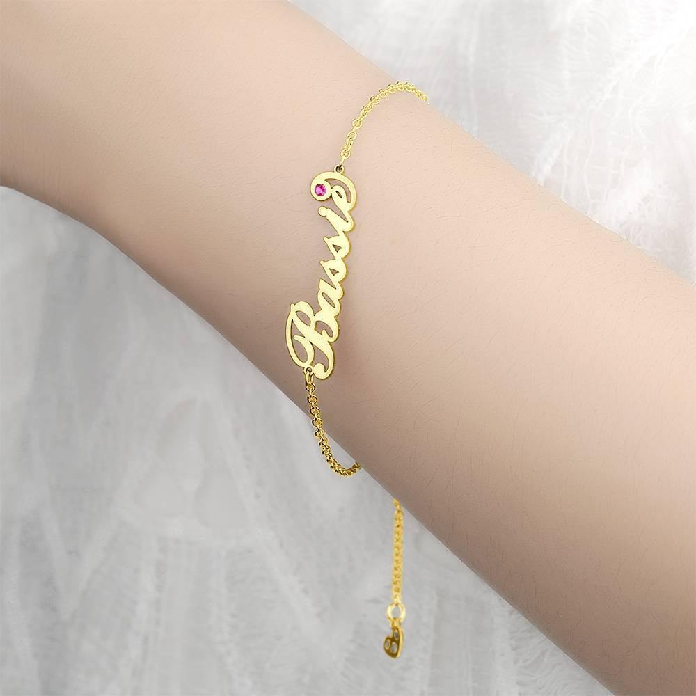 Personalized Name Bracelet with Custom Birthstone, Birthday Gift 14k Gold Plated - Golden