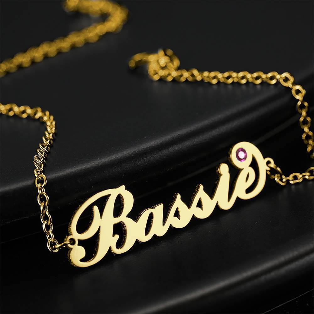 Personalized Name Bracelet with Custom Birthstone, Birthday Gift 14k Gold Plated - Golden