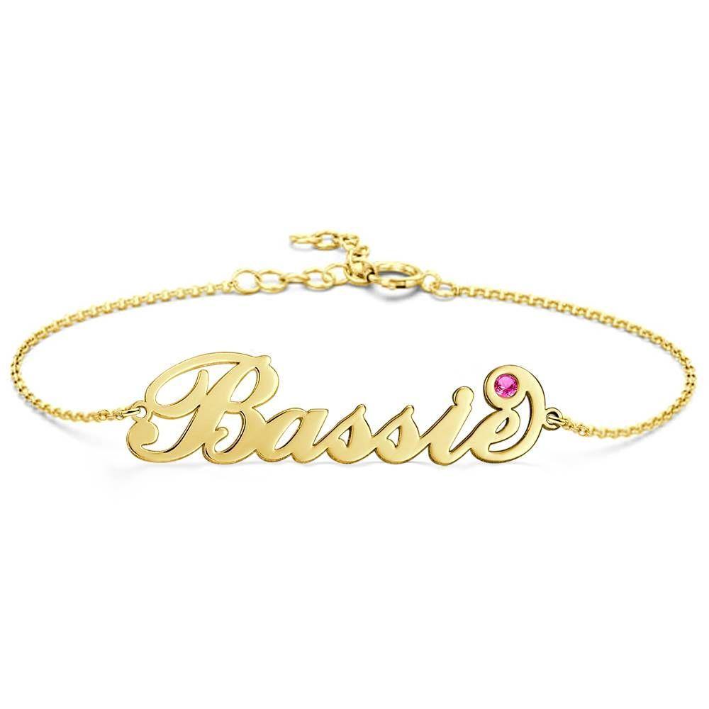 Personalized Name Bracelet with Custom Birthstone, Birthday Gift Platinum Plated - Silver
