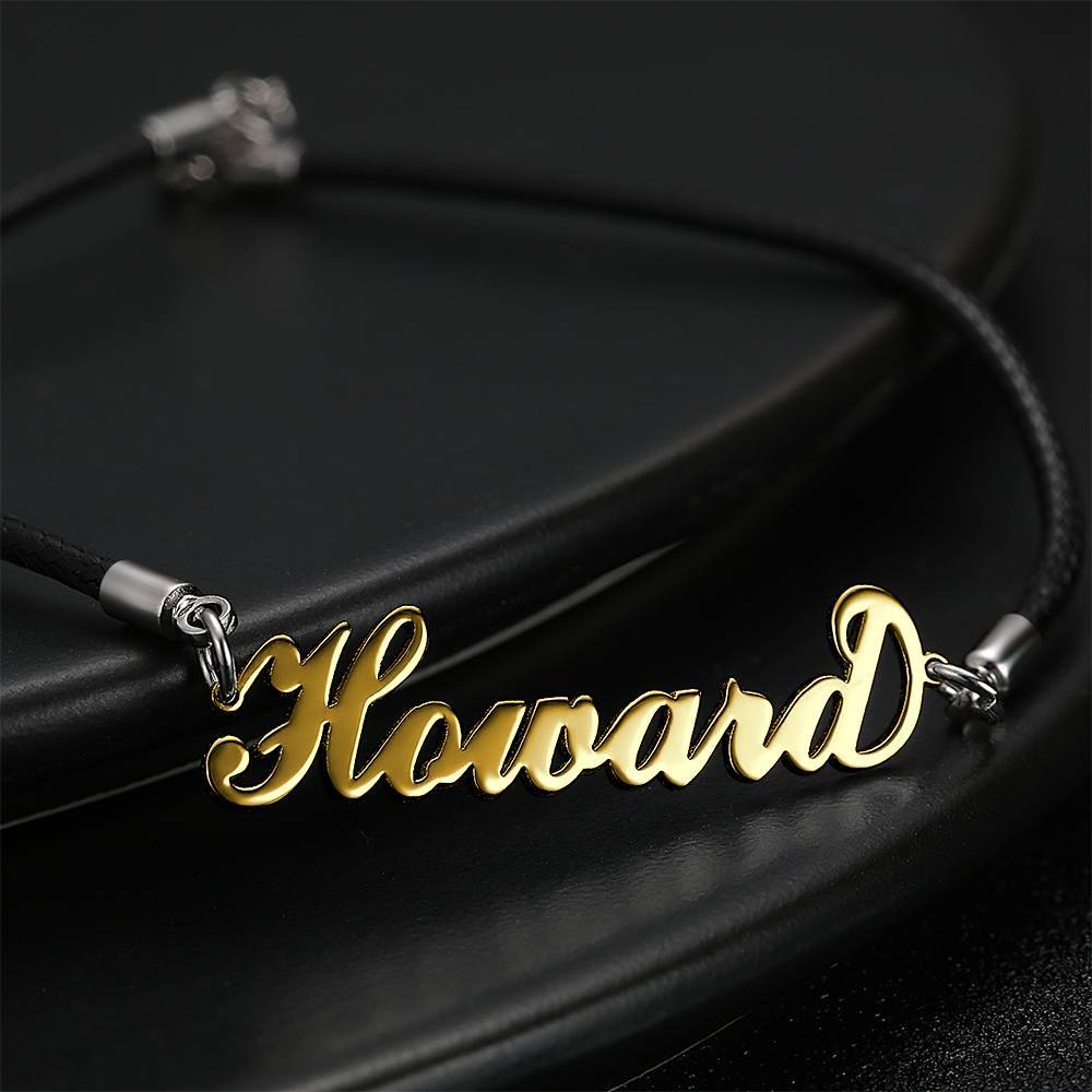 Men's Leather Bracelet Personalized Name Bracelet, Any Name Bracelet 14k Gold Plated Golden - Men
