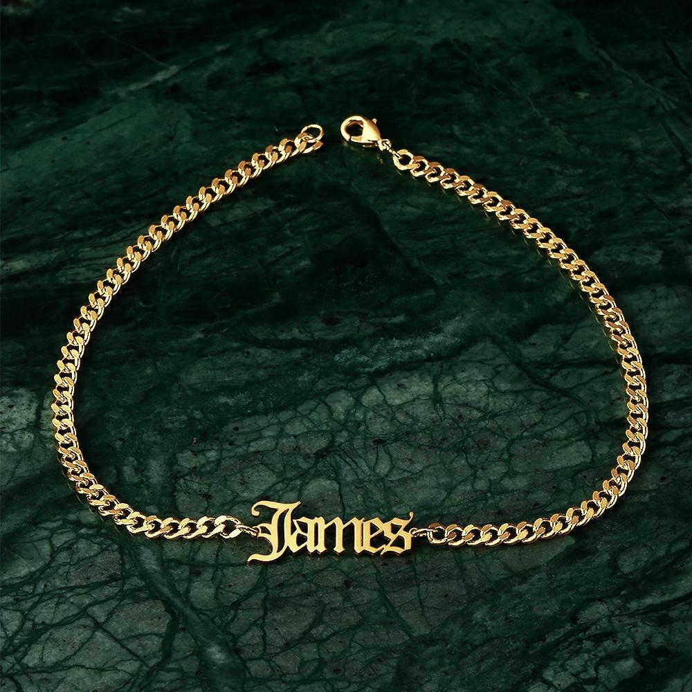 Custom Men's Bracelet Dainty Name Bracelet Hypoallergenic Gift for Boyfriend - 14k Gold Plated