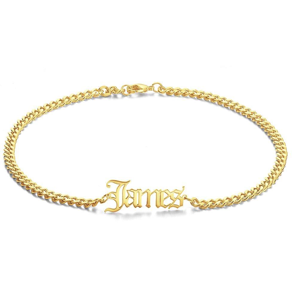 Custom Men's Bracelet Dainty Name Bracelet Hypoallergenic Gift for Boyfriend - 14k Gold Plated