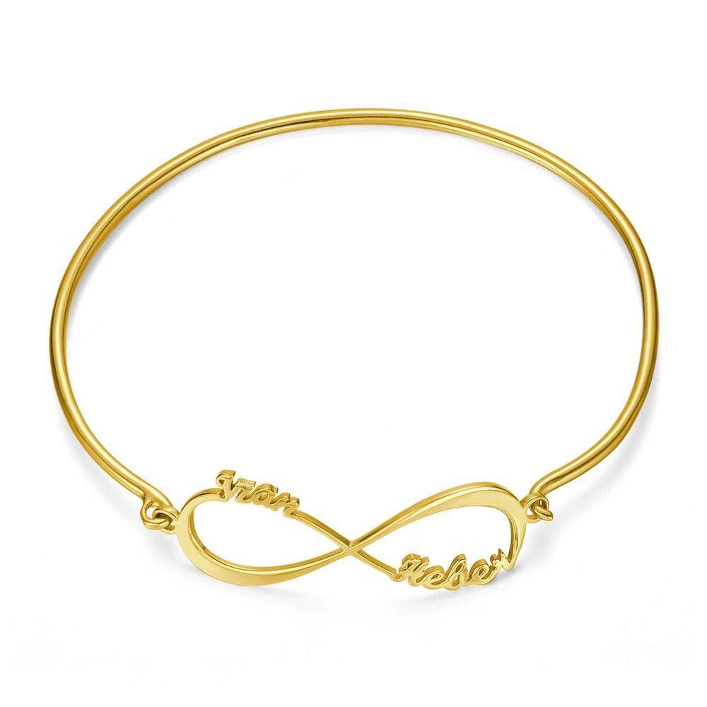 Name Bangle, Name Infinity Bracelet Two Names 14K Gold Plated