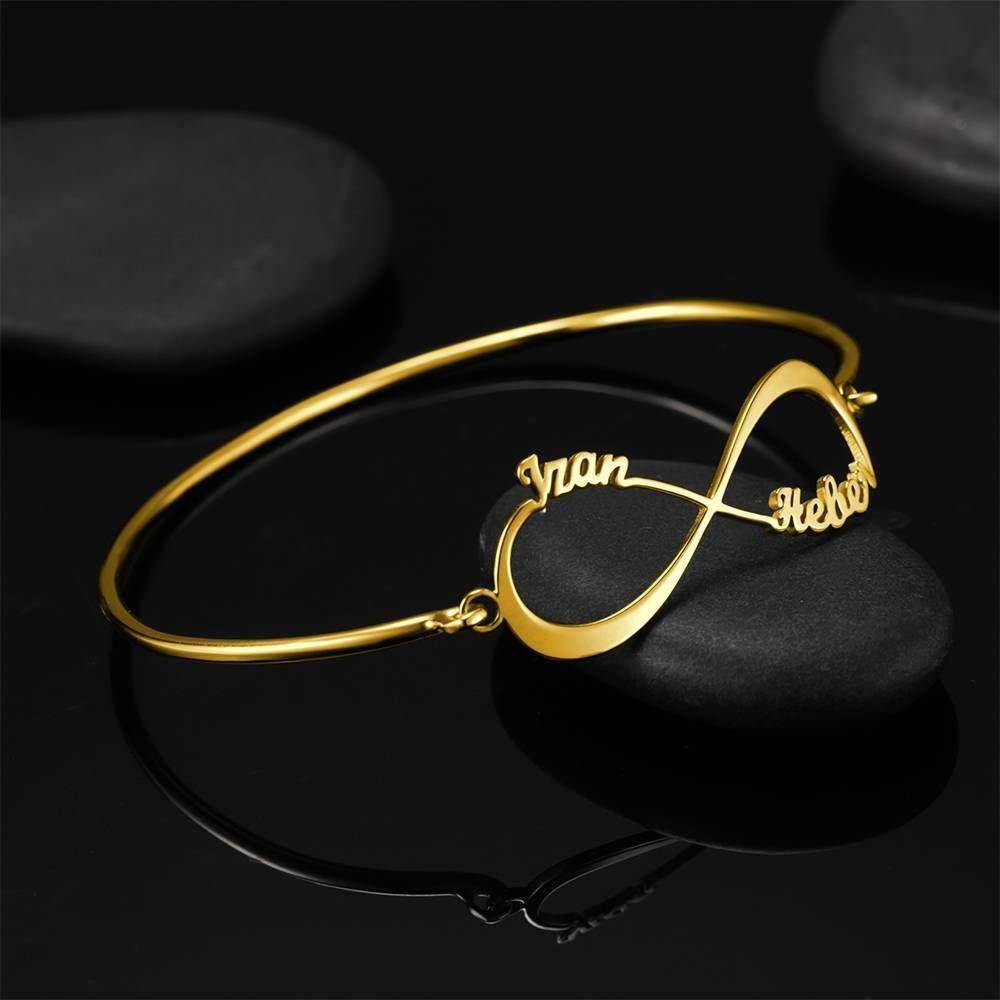 Name Bangle, Name Infinity Bracelet Two Names 14K Gold Plated