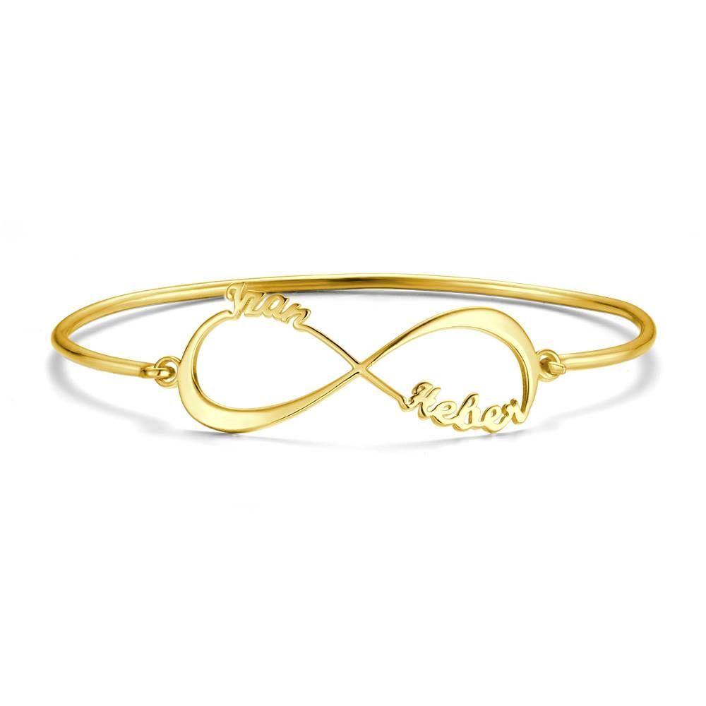 Name Bangle, Name Infinity Bracelet Two Names 14K Gold Plated