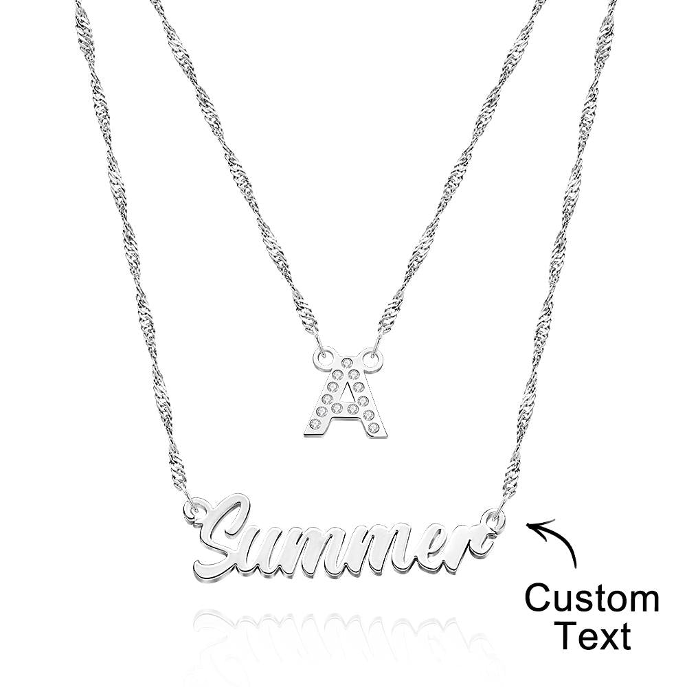 Double Chain Name Necklace Layered Necklace Custom Gold Initial Necklace, Personalized Letter Name Necklace Gift for Her