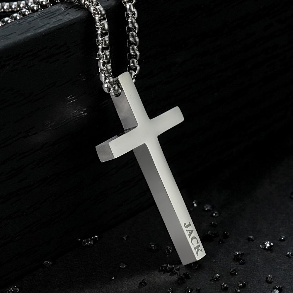Custom Cross Necklace Engraved Necklace Men's Punk Pendant Necklace Baptism Christian Bible Verse Gifts Gift For Him