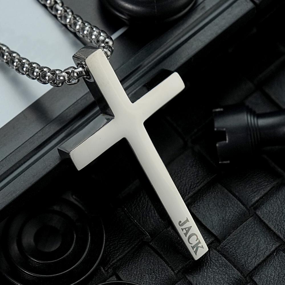 Custom Cross Necklace Engraved Necklace Men's Punk Pendant Necklace Baptism Christian Bible Verse Gifts Gift For Him