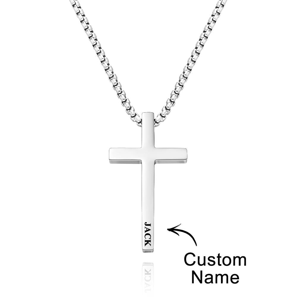 Custom Cross Necklace Engraved Necklace Men's Punk Pendant Necklace Baptism Christian Bible Verse Gifts Gift For Him