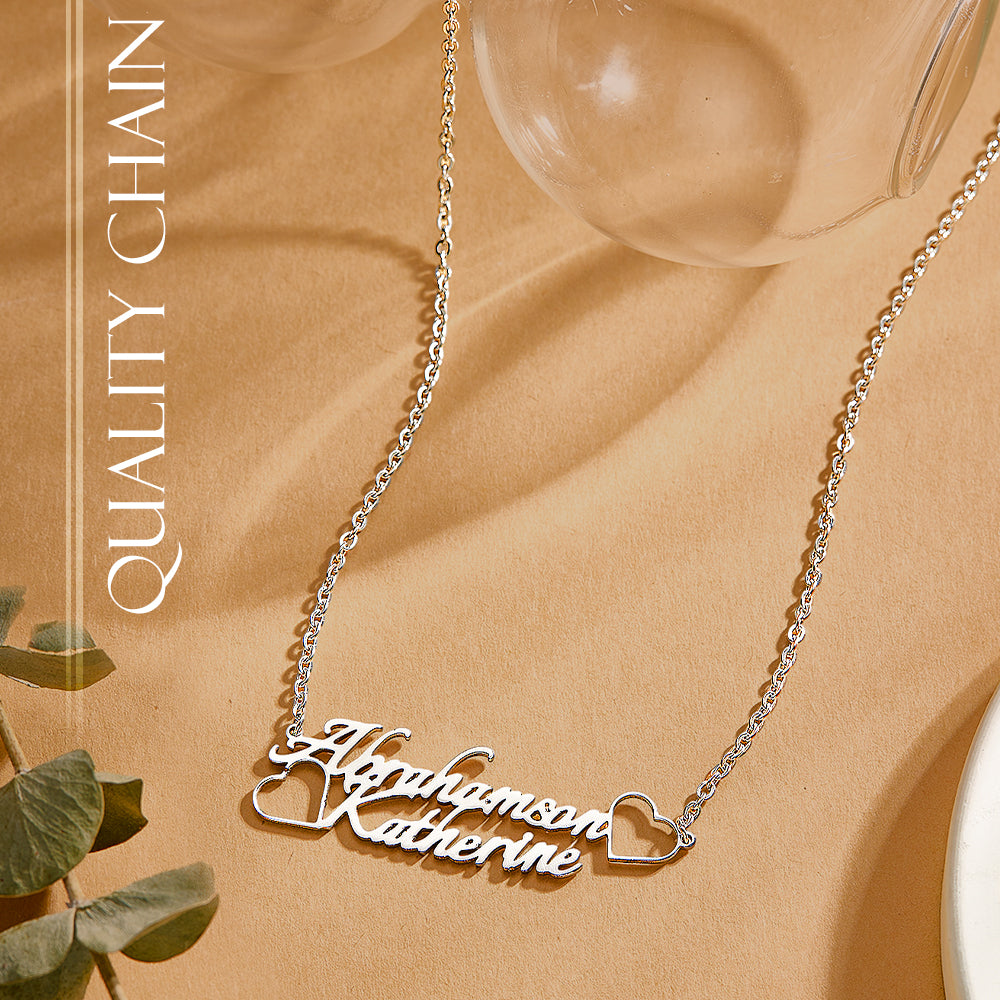 Personalized Name Necklace with Two Love Hearts Wedding Gift for Bride