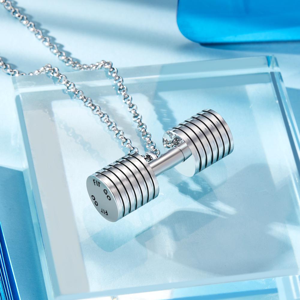 Engraved Weightlifting Small Barbell Necklace Hip Hop Fitness Lifting Necklace for Men Women