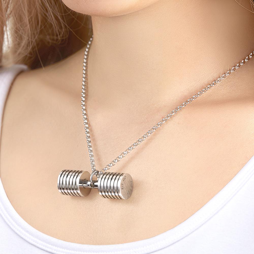 Engraved Weightlifting Small Barbell Necklace Hip Hop Fitness Lifting Necklace for Men Women