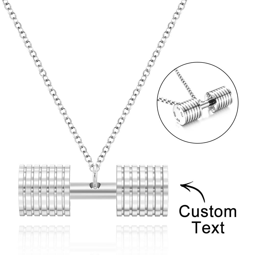 Engraved Weightlifting Small Barbell Necklace Hip Hop Fitness Lifting Necklace for Men Women