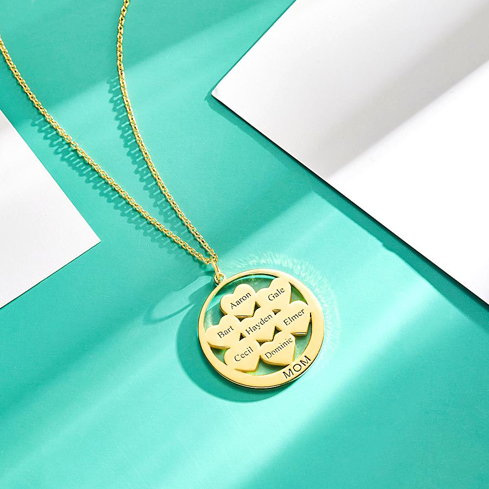 Custom Engraved Necklace Circle Hearts Mom Pendant Necklace Creative Gift