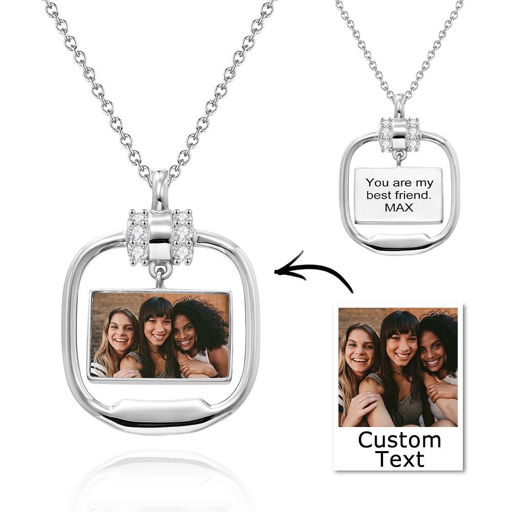 Custom Photo Engraved Necklace Personalized Pendant Necklace with Crystal Christmas Gift for Her