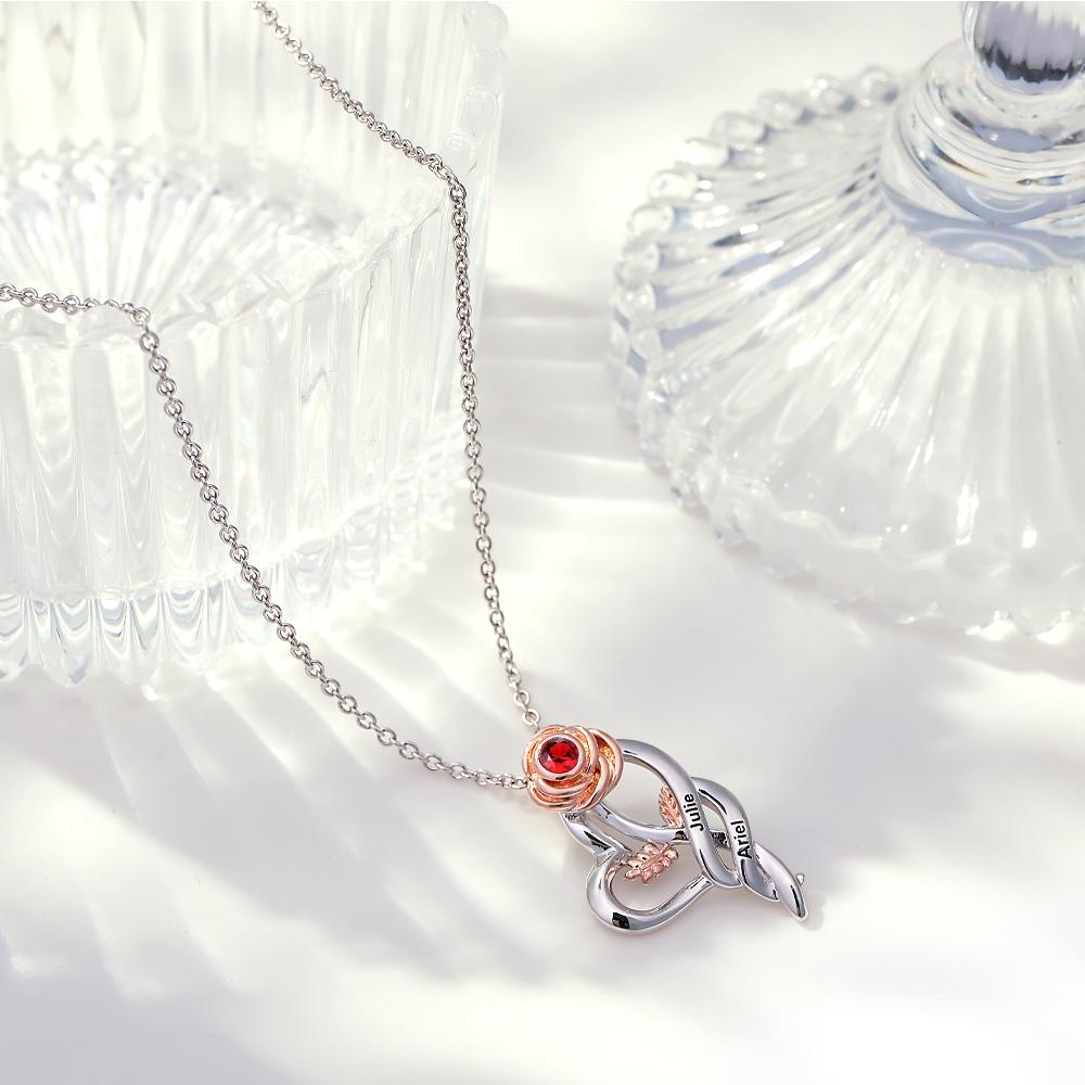 Personalized Rose Necklace with Red Birthstone Pretty Gift for Mom
