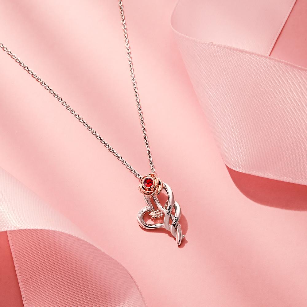 Personalized Rose Necklace with Red Birthstone Pretty Gift for Mom