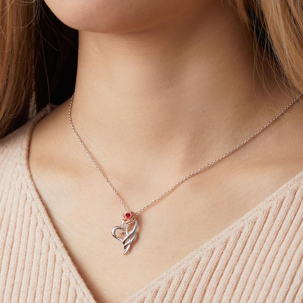 Personalized Rose Necklace with Red Birthstone Pretty Gift for Mom