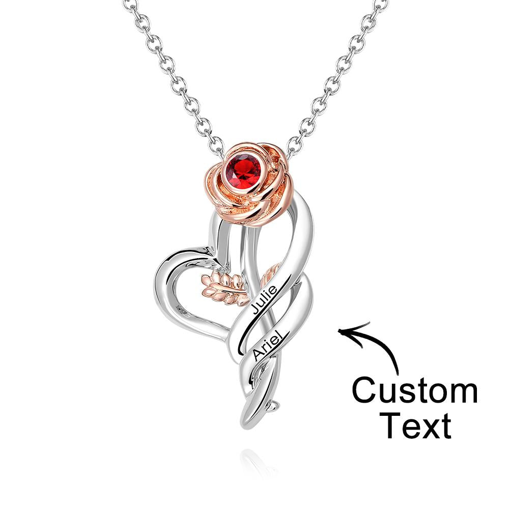 Personalized Rose Necklace with Red Birthstone Pretty Gift for Mom