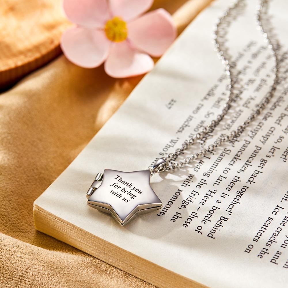 Star Locket Photo Necklace Personalized Engraved Memorial Picture Pendant Gift For Her