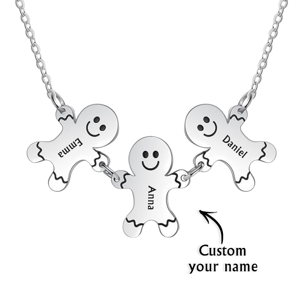 Personalized Name Gingerbread Men Necklace Christmas Gift