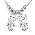 Kids Name Necklace with Engraving, Children Charms Necklace Smile Face Mom Jewelry Platinum Plated - Silver