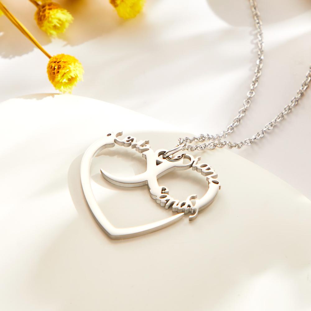 Custom Engraved Necklace Heart Shaped Swash Lettering Romantic Gifts