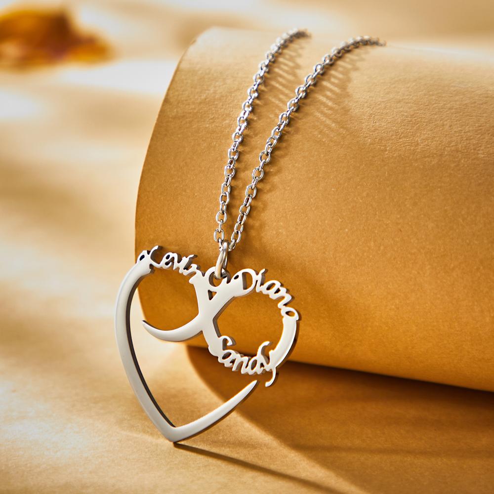 Custom Engraved Necklace Heart Shaped Swash Lettering Romantic Gifts