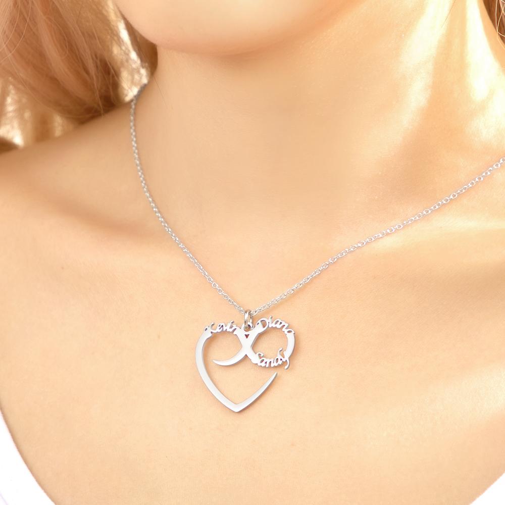 Custom Engraved Necklace Heart Shaped Swash Lettering Romantic Gifts