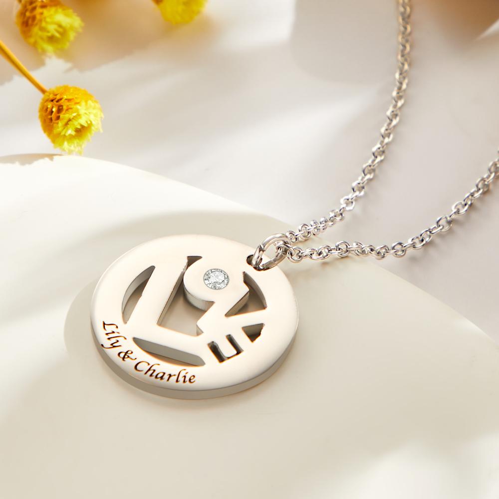 Custom Engraved Birthstone Necklace "LOVE" Round Hollow Unique Gifts