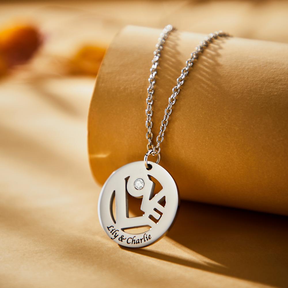 Custom Engraved Birthstone Necklace "LOVE" Round Hollow Unique Gifts