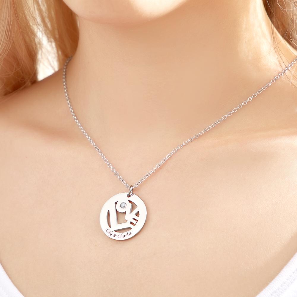 Custom Engraved Birthstone Necklace "LOVE" Round Hollow Unique Gifts